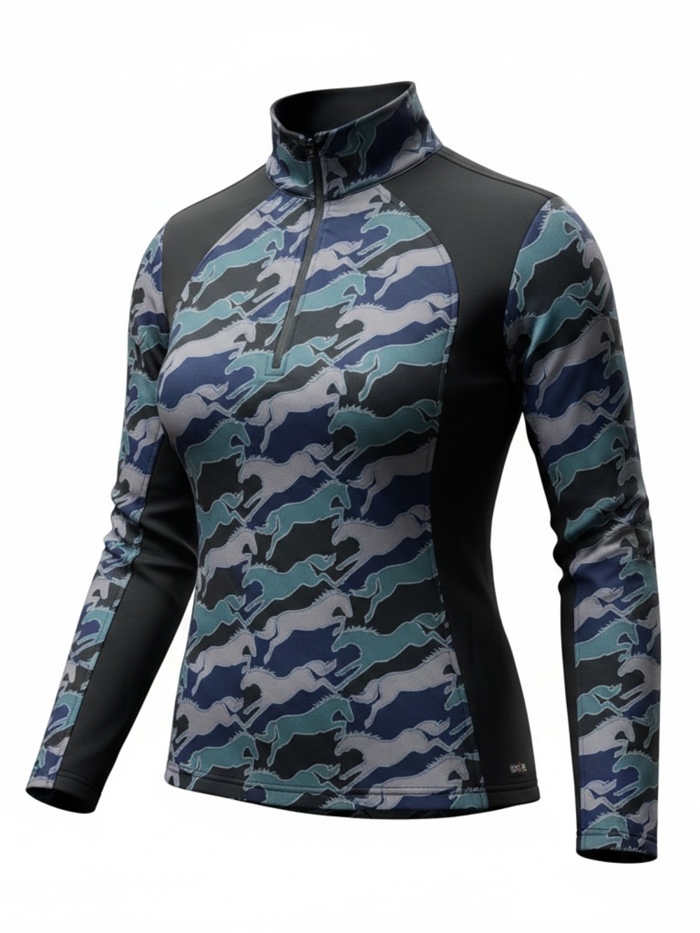 Kerrits Horse Print Equestrian Pullover Fleece Sweatshirt Blue Black Green 1X